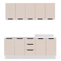 Cozinha Compacta Sem Tampo com Rodapé Meena 9 Portas 3 Gavetas Creme e Branca - 5