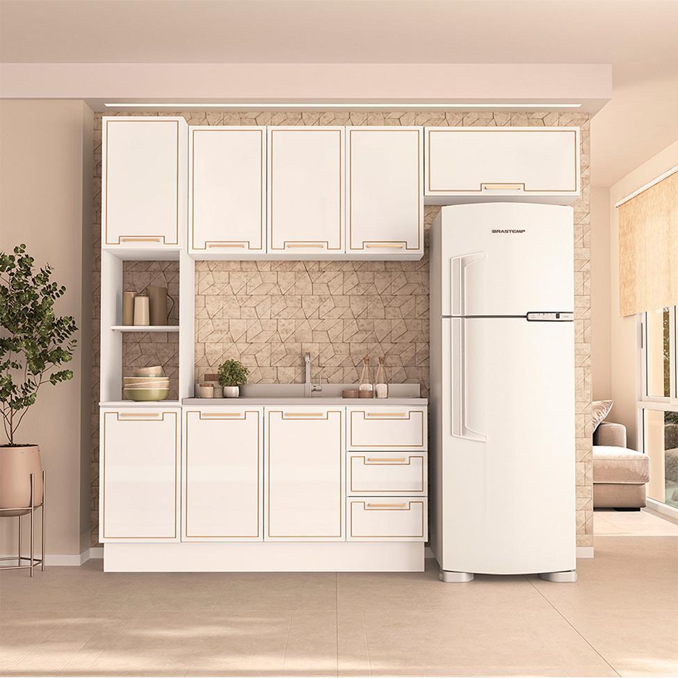Cozinha Compacta Sem Tampo com Rodapé Amara 8 Portas 3 Gavetas Branca - 1