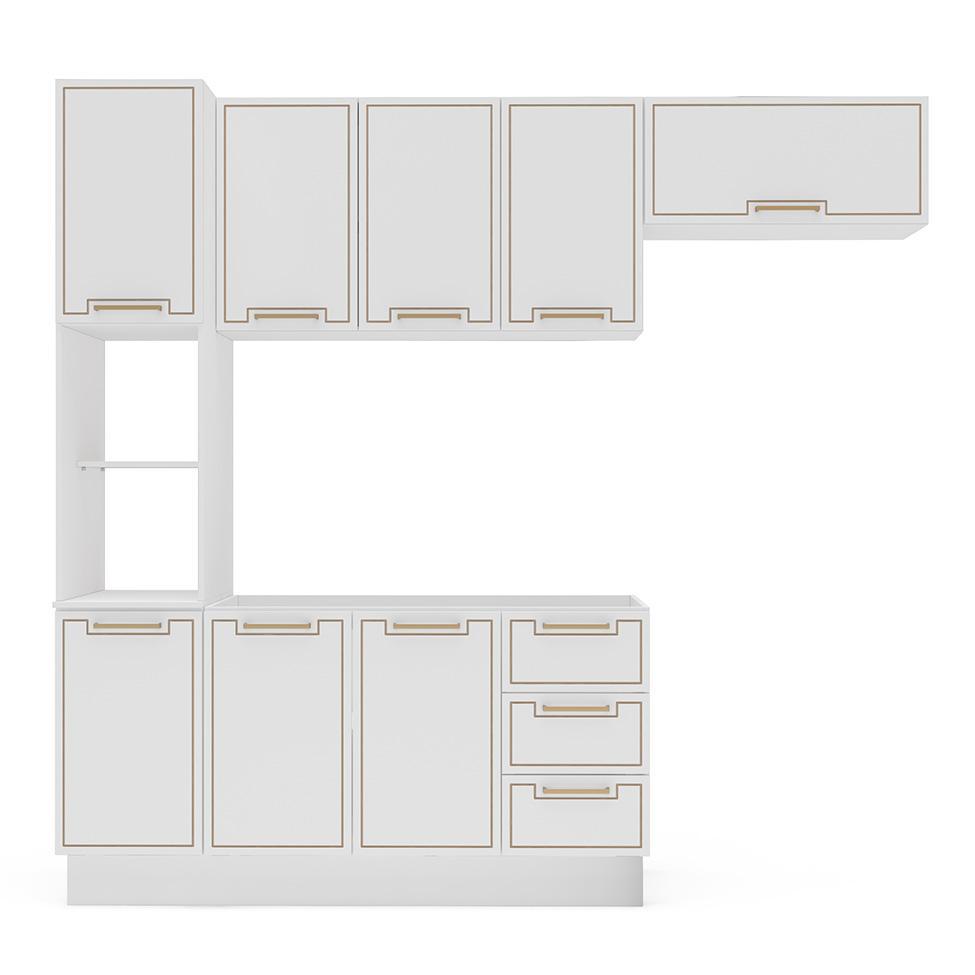 Cozinha Compacta Sem Tampo com Rodapé Amara 8 Portas 3 Gavetas Branca - 5