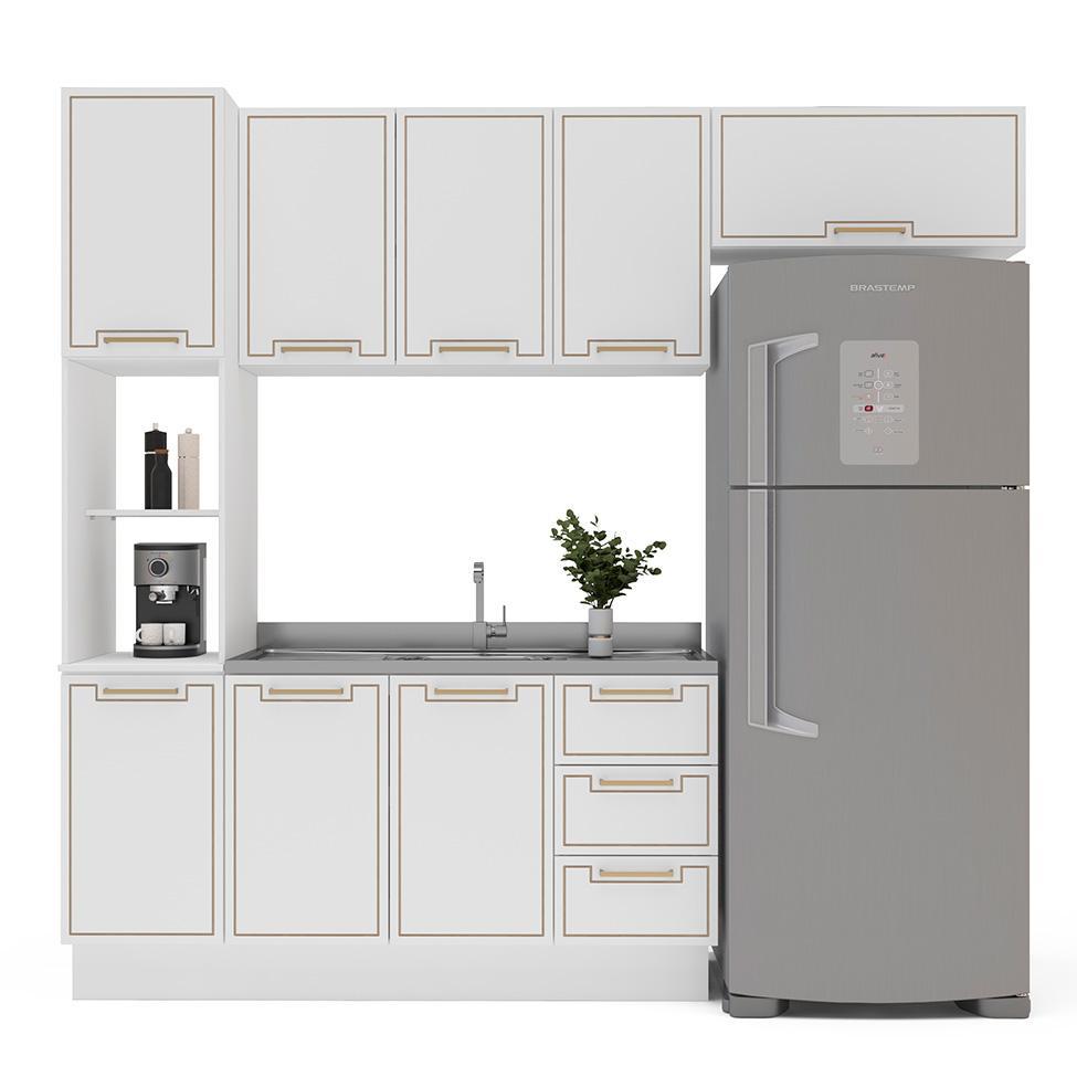 Cozinha Compacta Sem Tampo com Rodapé Amara 8 Portas 3 Gavetas Branca - 6