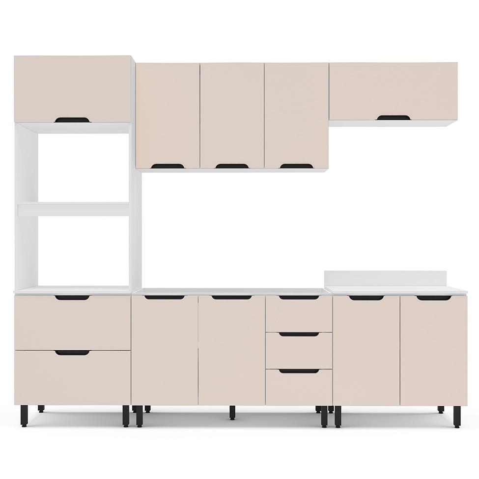 Cozinha Compacta Sem Tampo Meena 10 Portas 4 Gavetas Creme e Branca - 5