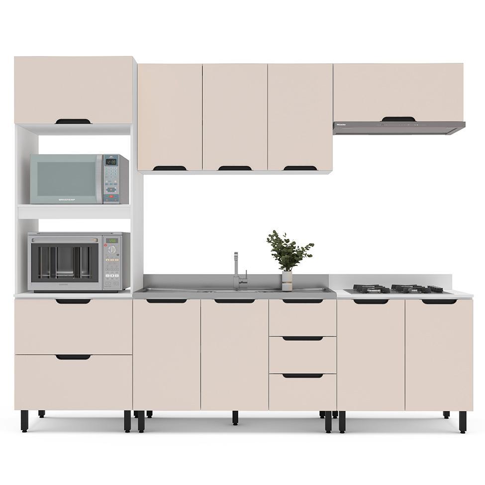 Cozinha Compacta Sem Tampo Meena 10 Portas 4 Gavetas Creme e Branca - 6