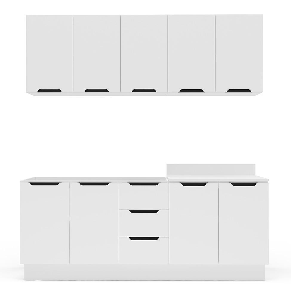 Cozinha Compacta Sem Tampo com Rodapé Meena 9 Portas 3 Gavetas Branca - 5