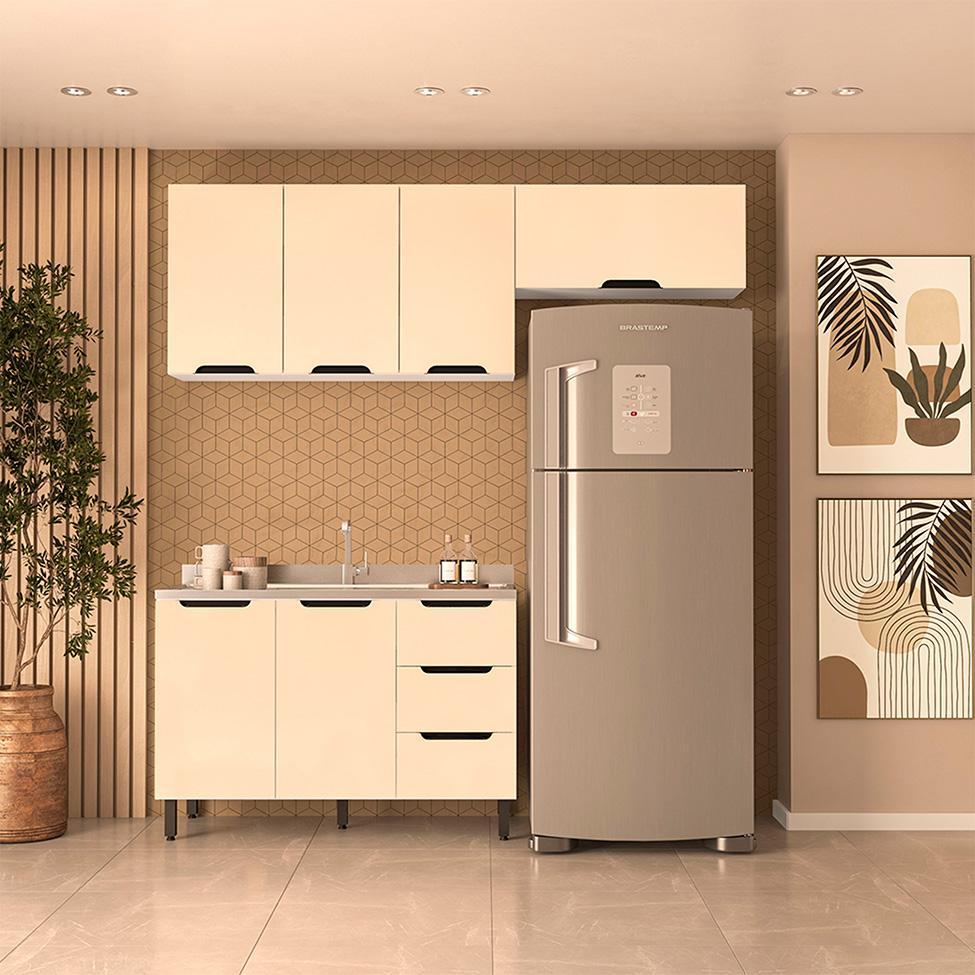 Cozinha Compacta sem Tampo Meena 6 Portas 3 Gavetas Creme e Branca - 1