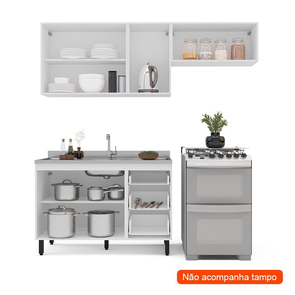 Cozinha Compacta sem Tampo Meena 6 Portas 3 Gavetas Creme e Branca - 2