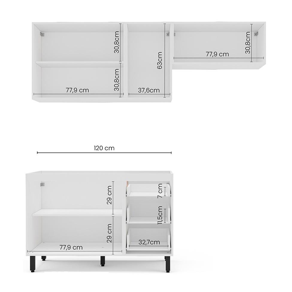 Cozinha Compacta sem Tampo Meena 6 Portas 3 Gavetas Creme e Branca - 4