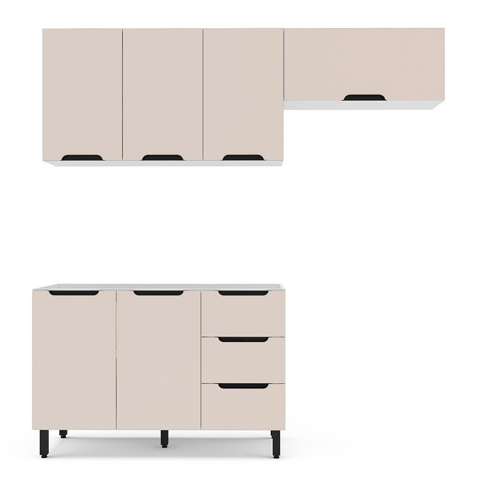 Cozinha Compacta sem Tampo Meena 6 Portas 3 Gavetas Creme e Branca - 5