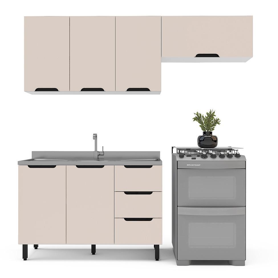 Cozinha Compacta sem Tampo Meena 6 Portas 3 Gavetas Creme e Branca - 6