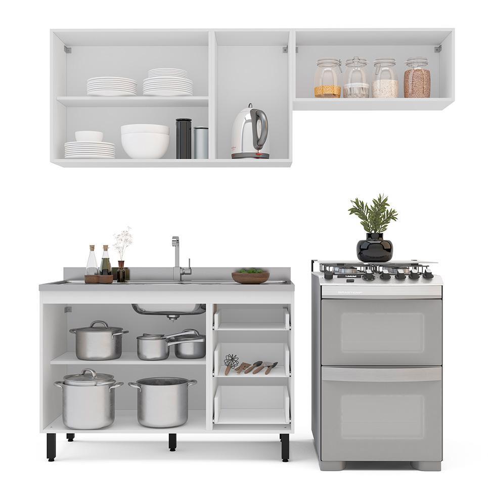 Cozinha Compacta sem Tampo Meena 6 Portas 3 Gavetas Creme e Branca - 8