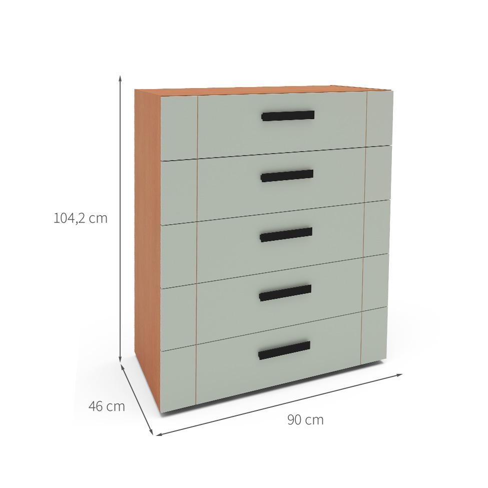 Cômoda Lisboa 5 Gavetas Verde e Freijó - 3