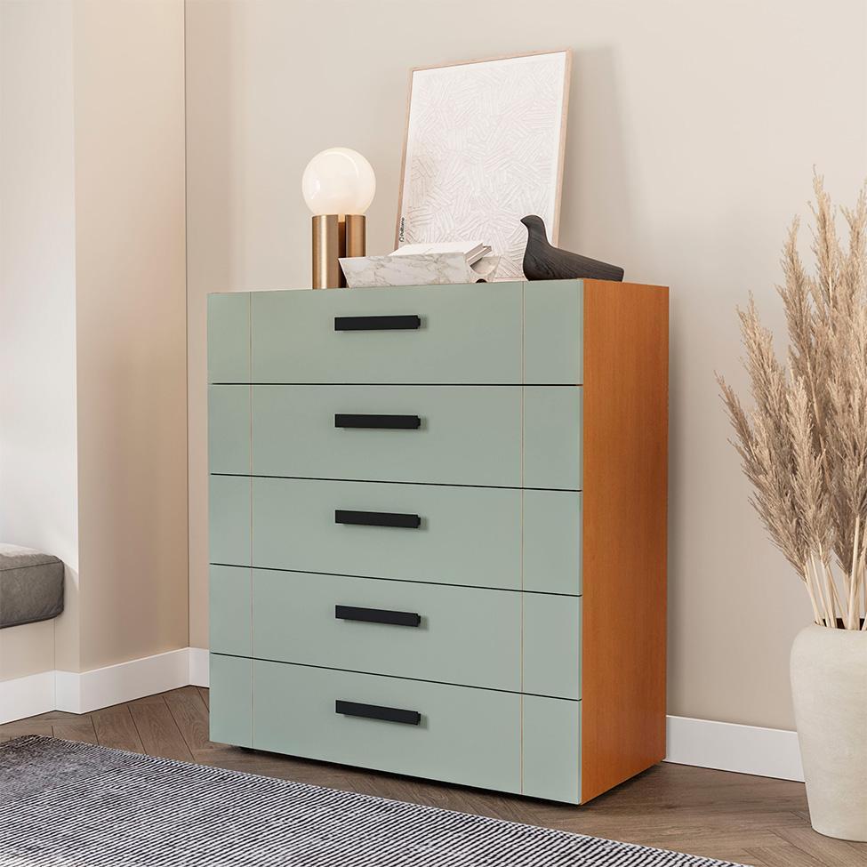 Cômoda Lisboa 5 Gavetas Verde e Freijó - 4