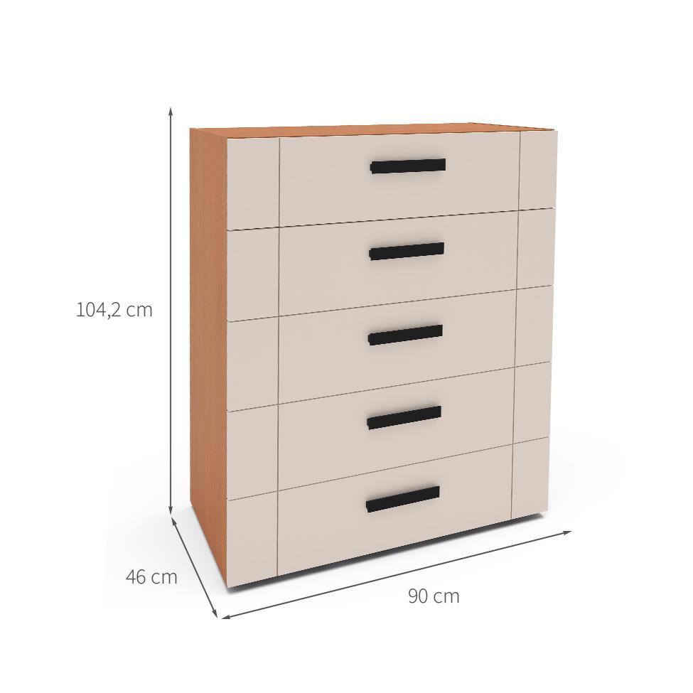 Cômoda Lisboa 5 Gavetas Creme e Freijó - 3