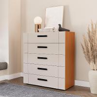 Cômoda Lisboa 5 Gavetas Creme e Freijó