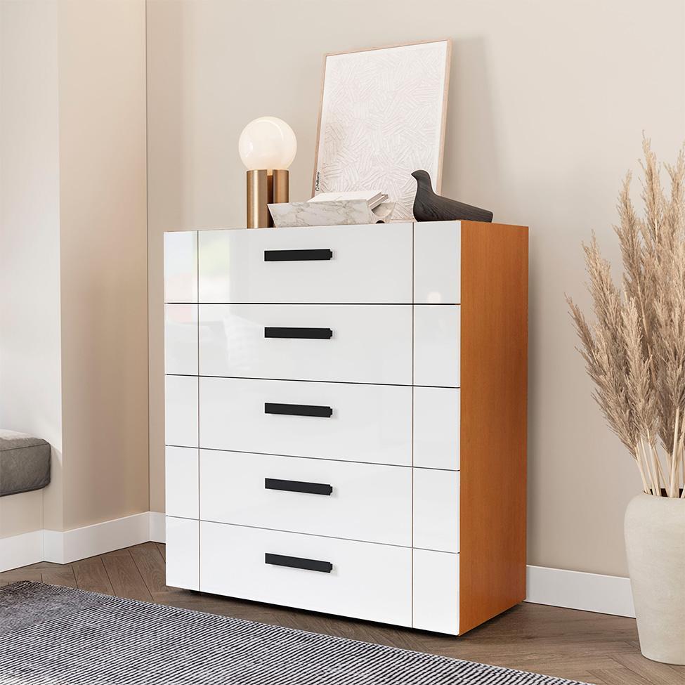 Cômoda Lisboa 5 Gavetas Branca e Freijó - 4