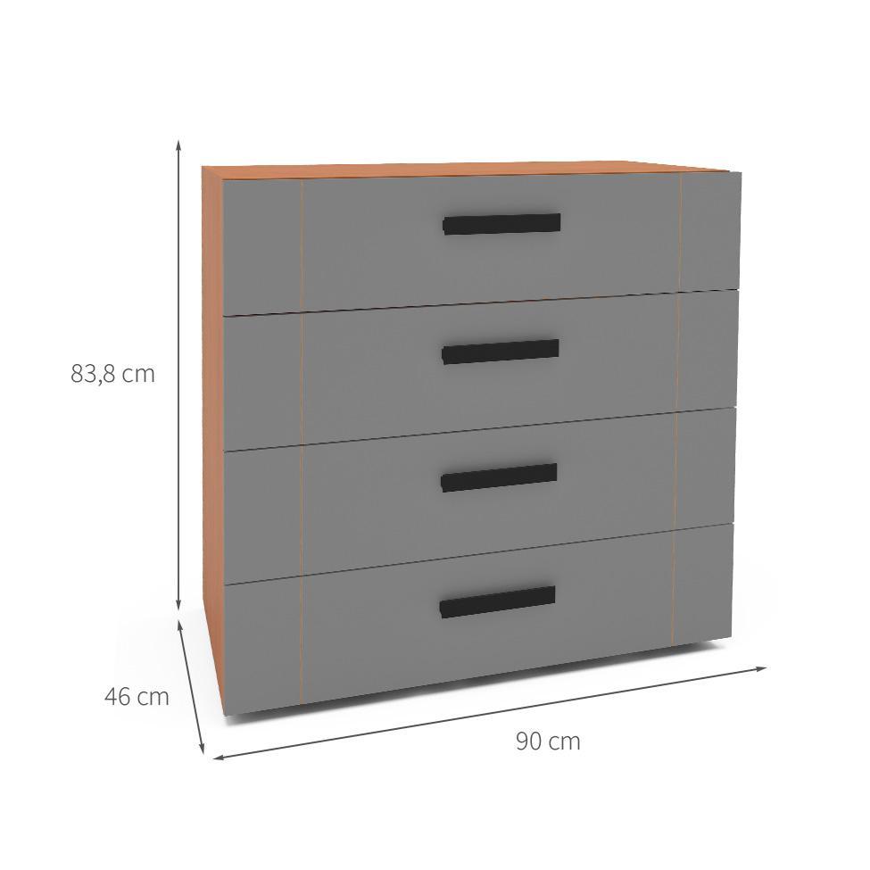 Cômoda Lisboa 4 Gavetas Cinza e Freijó - 3