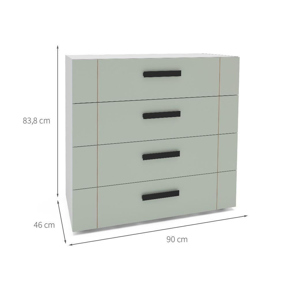 Cômoda Lisboa 4 Gavetas Verde e Branca - 3