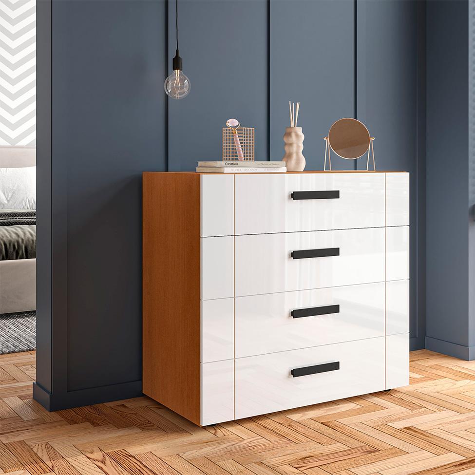 Cômoda Lisboa 4 Gavetas Branca e Freijó - 4