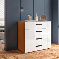 Cômoda Lisboa 4 Gavetas Branca e Freijó