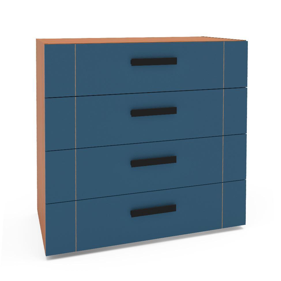 Cômoda Lisboa 4 Gavetas Azul e Freijó - 1