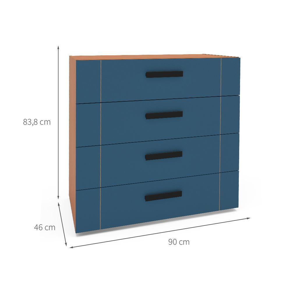 Cômoda Lisboa 4 Gavetas Azul e Freijó - 3