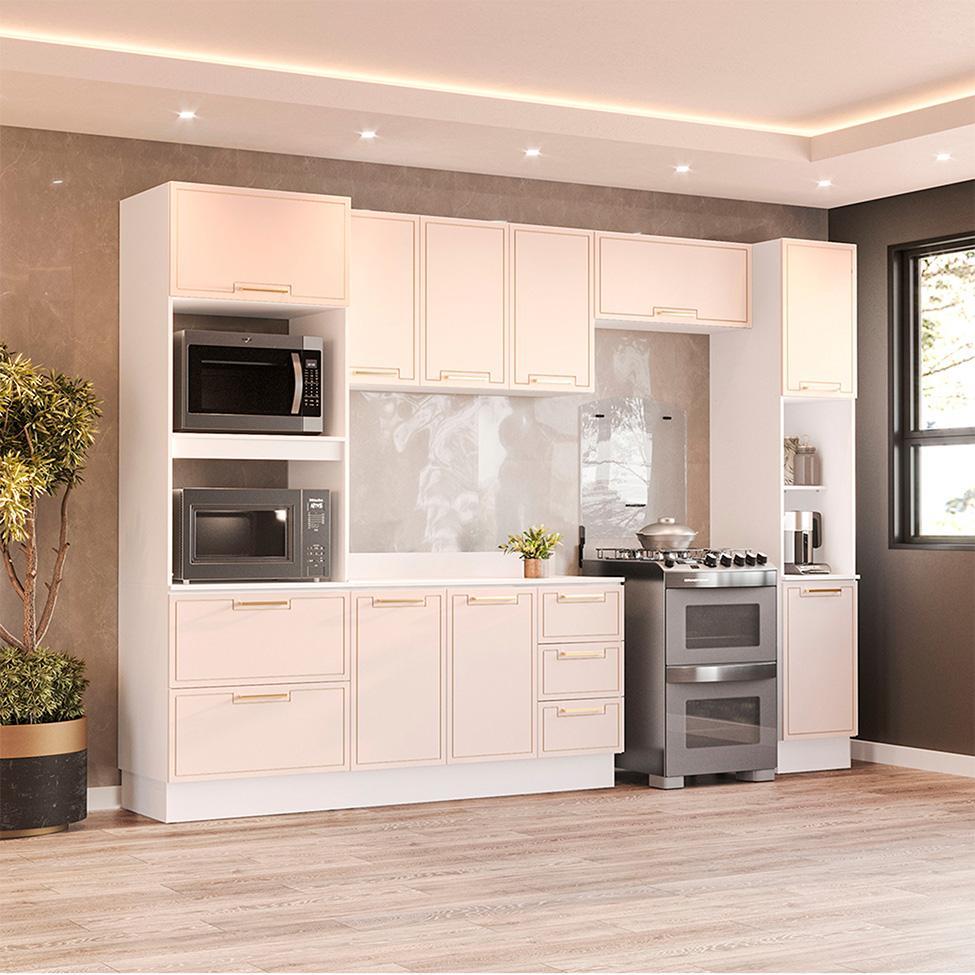 Cozinha Completa com Tampo, Rodapé e Paneleiro Amara 10 Portas 4 Gavetas Creme e Branca - 1