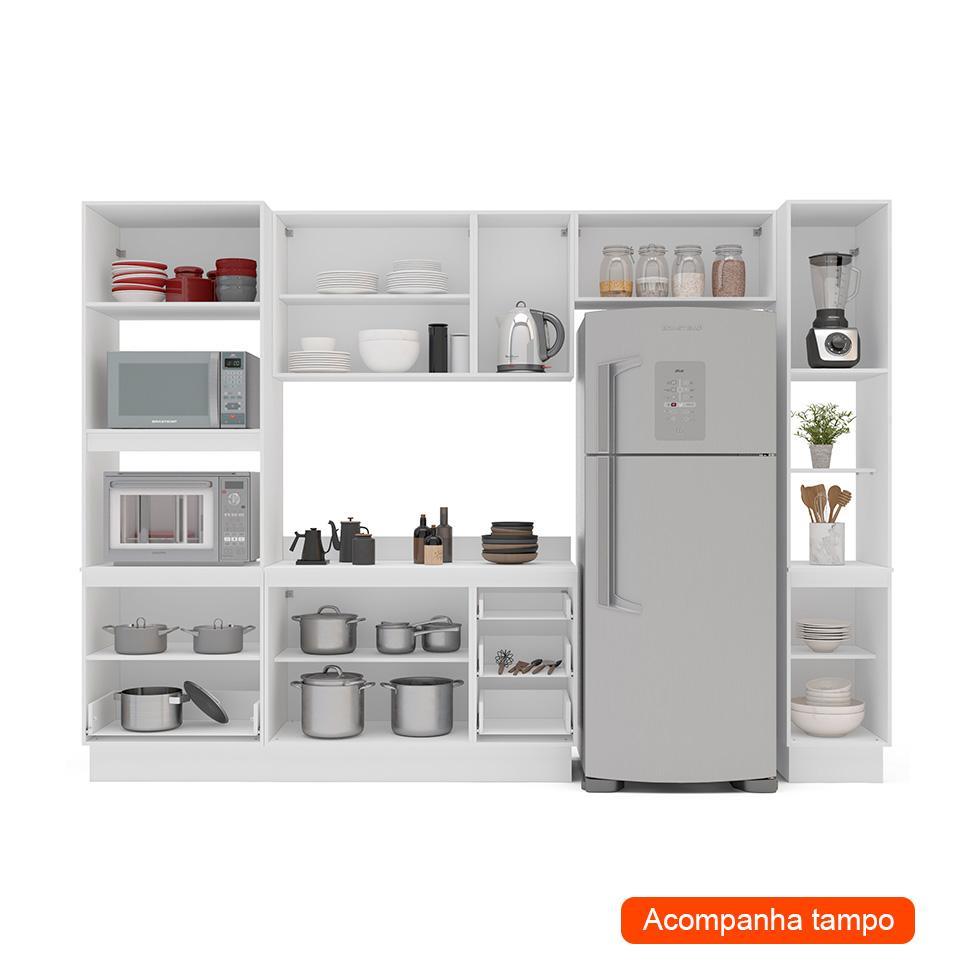 Cozinha Completa com Tampo, Rodapé e Paneleiro Amara 10 Portas 4 Gavetas Creme e Branca - 2
