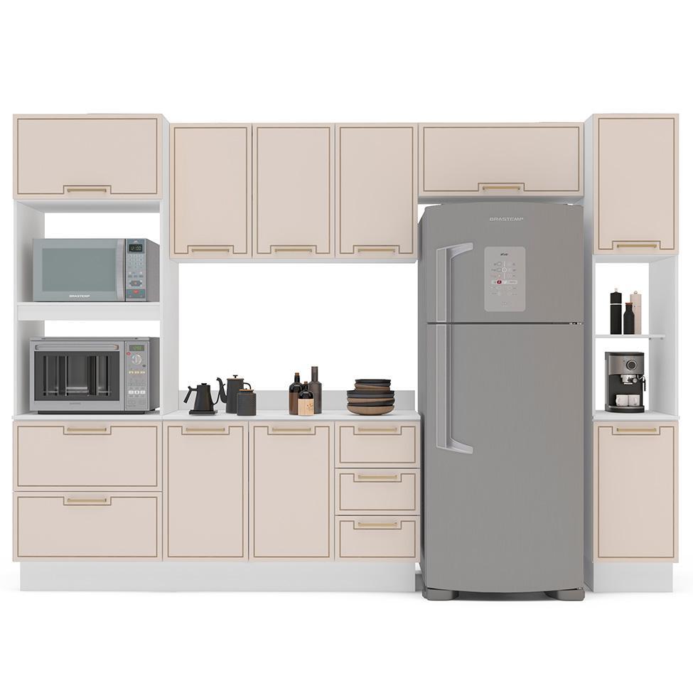 Cozinha Completa com Tampo, Rodapé e Paneleiro Amara 10 Portas 4 Gavetas Creme e Branca - 6