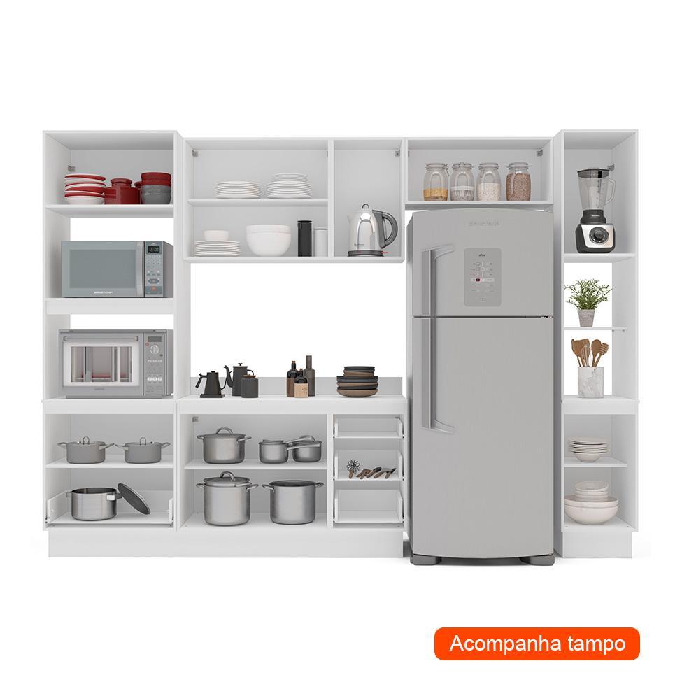 Cozinha Completa com Tampo, Paneleiro e Rodapé Meena 10 Portas 4 Gavetas Azul e Branca - 2