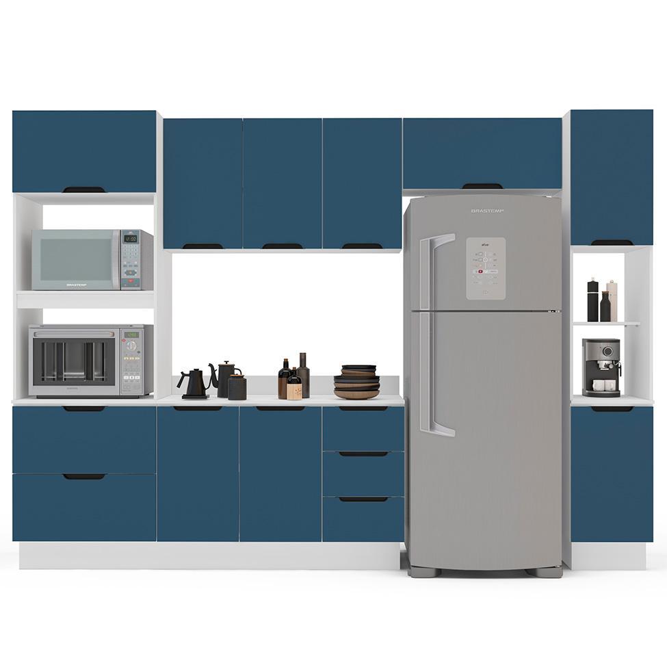 Cozinha Completa com Tampo, Paneleiro e Rodapé Meena 10 Portas 4 Gavetas Azul e Branca - 6