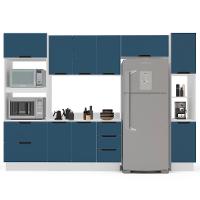 Cozinha Completa com Tampo, Paneleiro e Rodapé Meena 10 Portas 4 Gavetas Azul e Branca - 6
