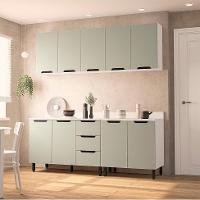 Cozinha Completa com Tampo Meena 9 Portas 3 Gavetas Verde e Branca - 1