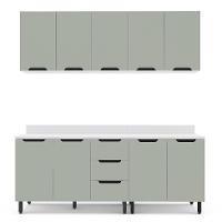 Cozinha Completa com Tampo Meena 9 Portas 3 Gavetas Verde e Branca - 5