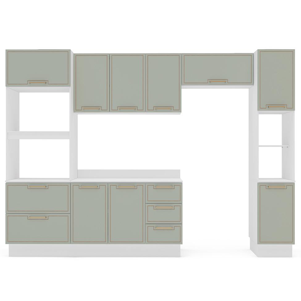 Cozinha Completa com Tampo, Rodapé e Paneleiro Amara 10 Portas 4 Gavetas Verde e Branca - 5