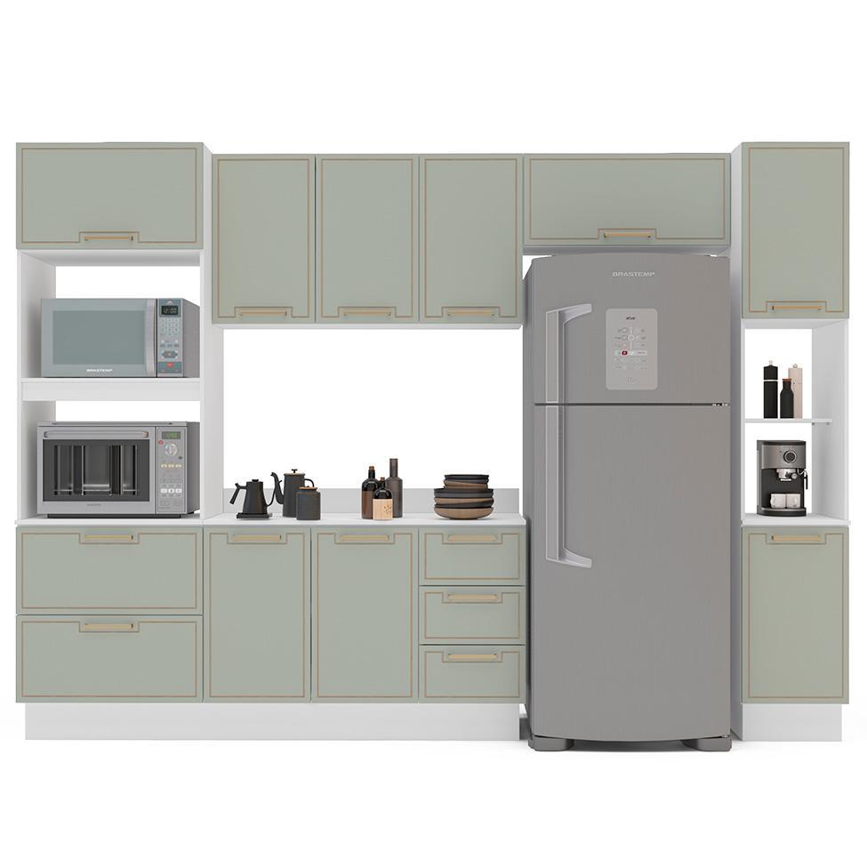 Cozinha Completa com Tampo, Rodapé e Paneleiro Amara 10 Portas 4 Gavetas Verde e Branca - 6
