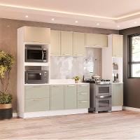 Cozinha Completa com Tampo, Rodapé e Paneleiro Amara 10 Portas 4 Gavetas Verde e Branca - 1