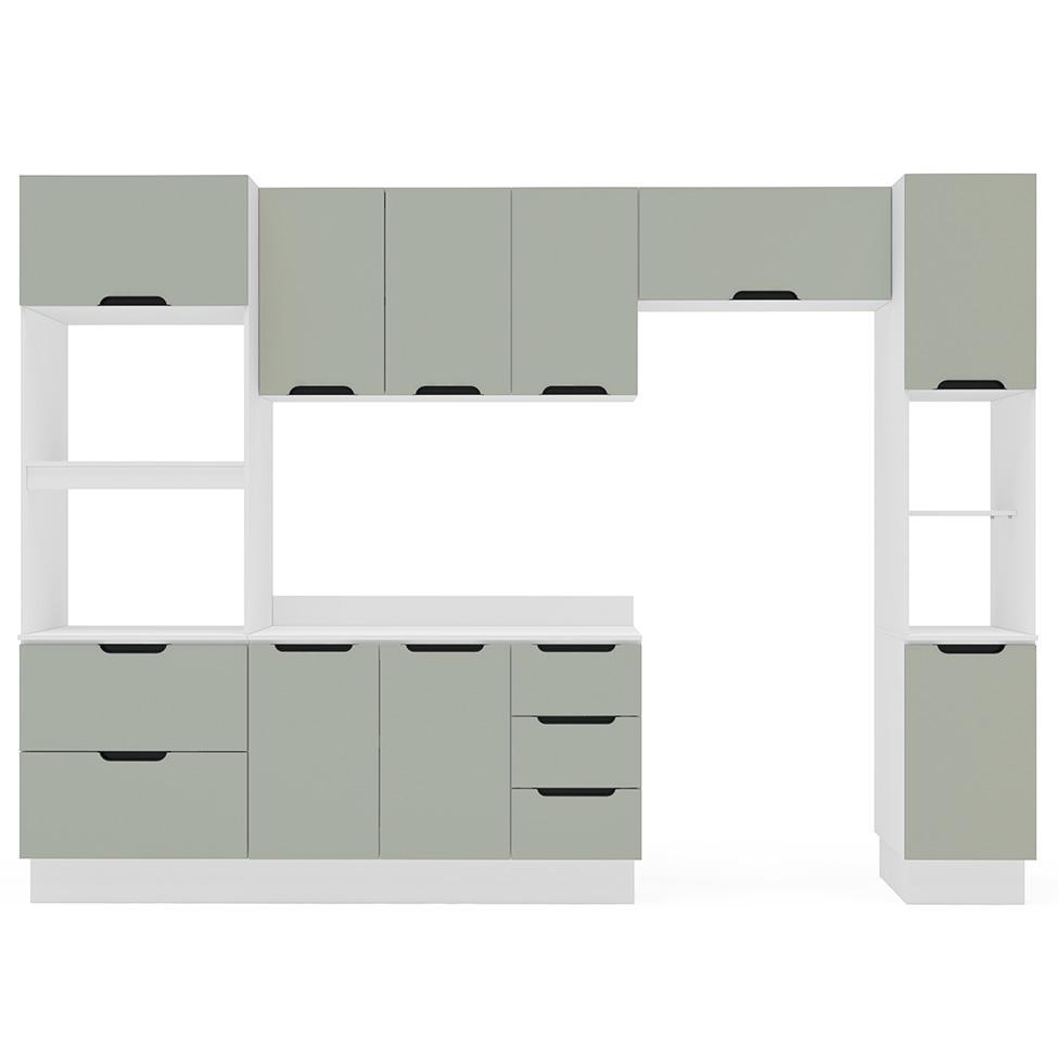 Cozinha Completa com Tampo, Paneleiro e Rodapé Meena 10 Portas 4 Gavetas Verde e Branca - 4