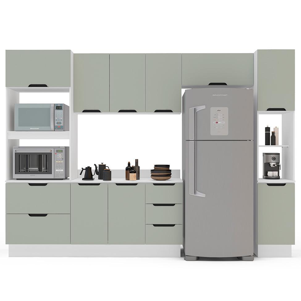 Cozinha Completa com Tampo, Paneleiro e Rodapé Meena 10 Portas 4 Gavetas Verde e Branca - 5