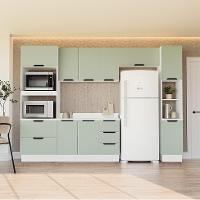 Cozinha Completa com Tampo, Paneleiro e Rodapé Meena 10 Portas 4 Gavetas Verde e Branca - 1