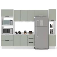 Cozinha Completa com Tampo, Paneleiro e Rodapé Meena 10 Portas 4 Gavetas Verde e Branca - 5