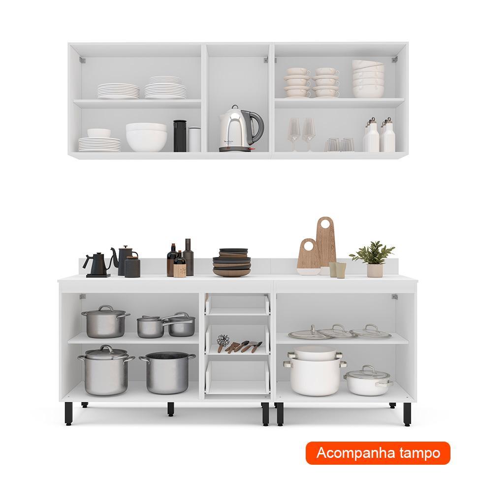 Cozinha Completa com Tampo Meena 9 Portas 3 Gavetas Creme e Branca - 2