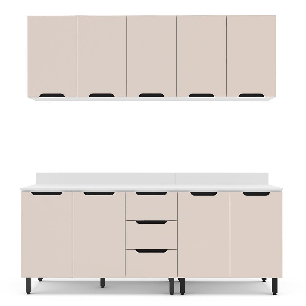 Cozinha Completa com Tampo Meena 9 Portas 3 Gavetas Creme e Branca - 5