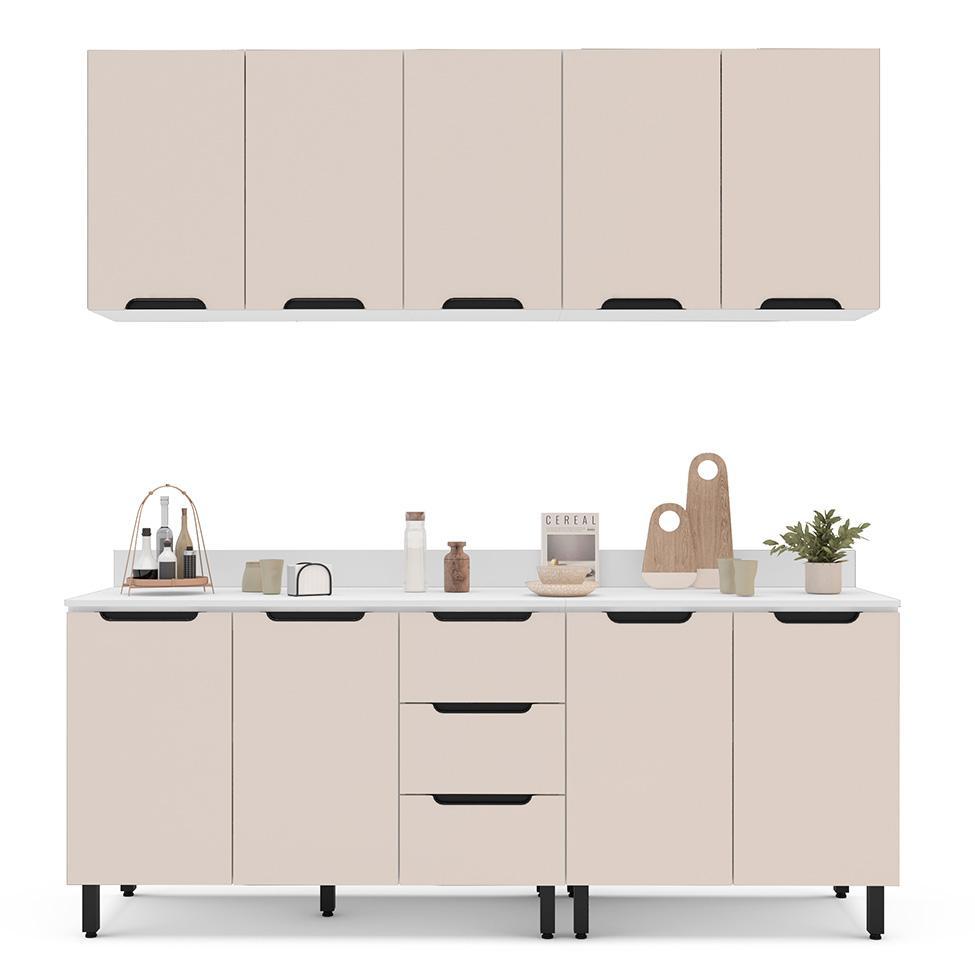 Cozinha Completa com Tampo Meena 9 Portas 3 Gavetas Creme e Branca - 6