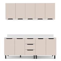 Cozinha Completa com Tampo Meena 9 Portas 3 Gavetas Creme e Branca - 5