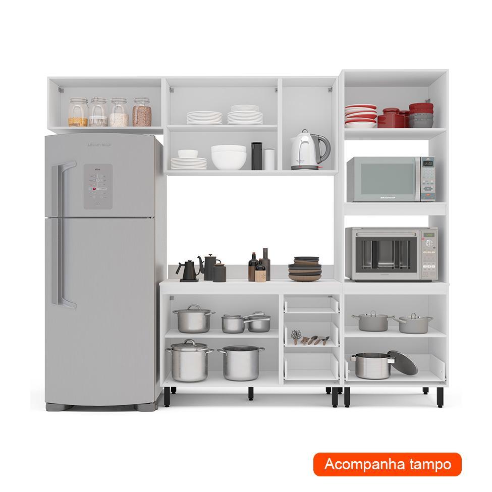 Cozinha Completa com Tampo Meena 8 Portas 4 Gavetas Azul e Branca - 2