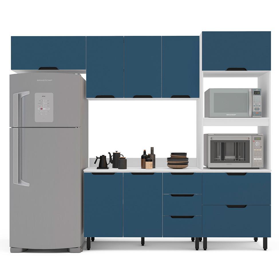Cozinha Completa com Tampo Meena 8 Portas 4 Gavetas Azul e Branca - 6