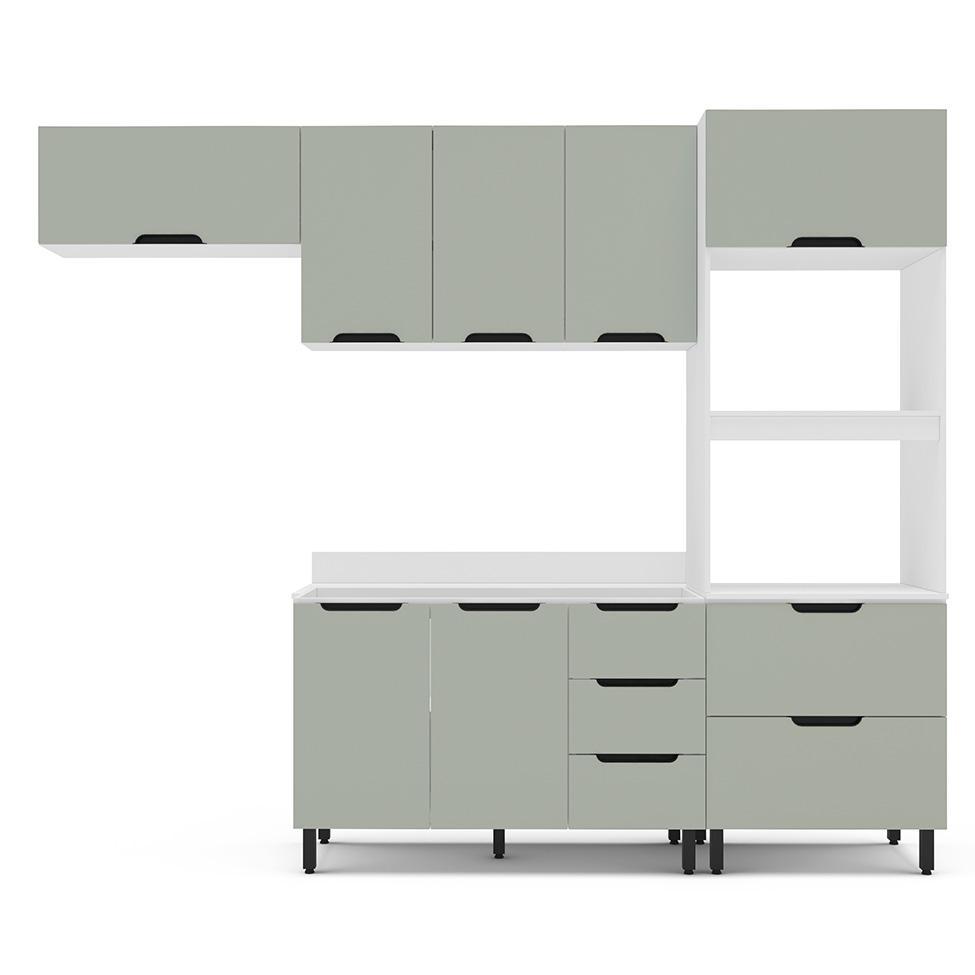 Cozinha Completa com Tampo Meena 8 Portas 4 Gavetas Verde e Branca - 5