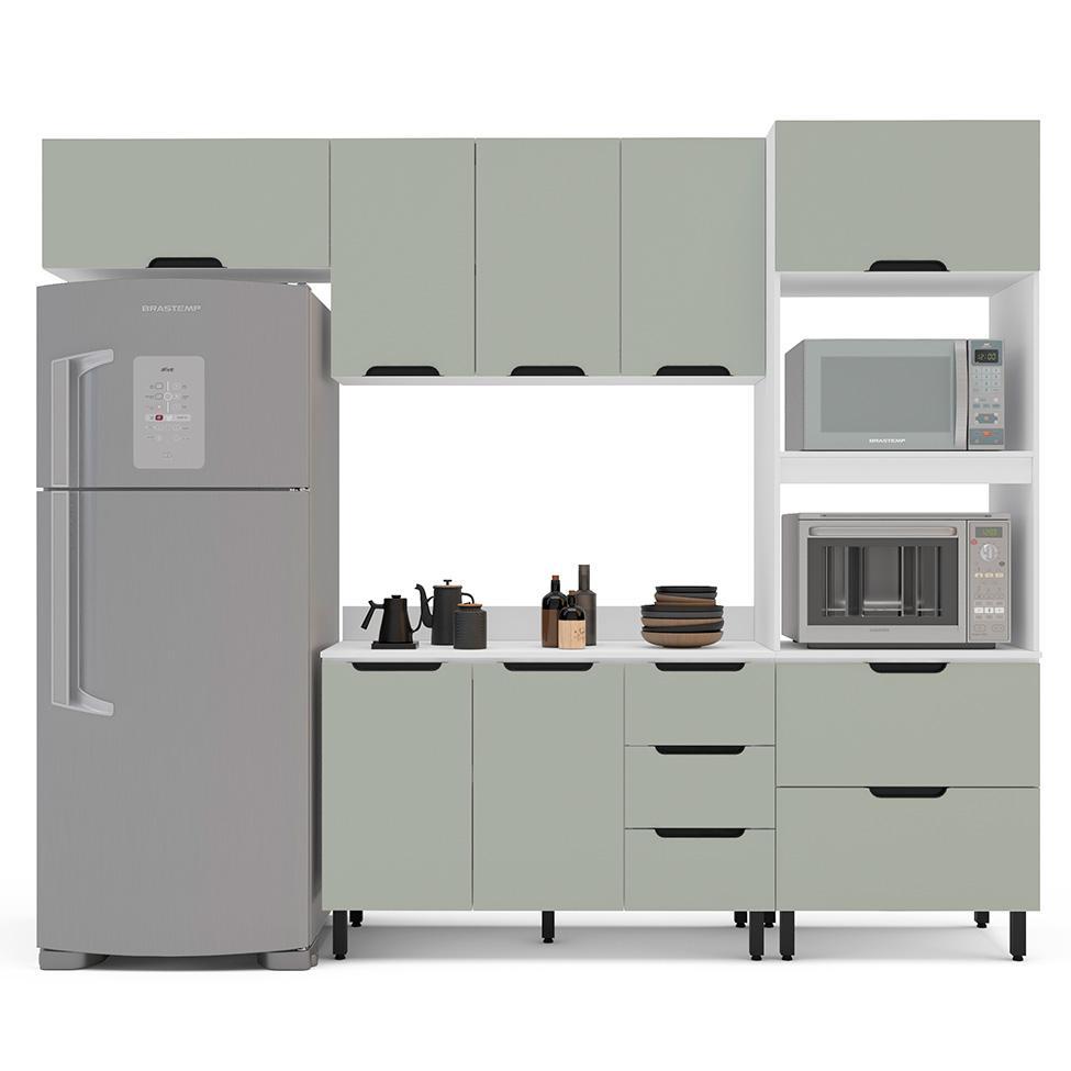 Cozinha Completa com Tampo Meena 8 Portas 4 Gavetas Verde e Branca - 6