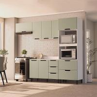 Cozinha Completa com Tampo Meena 8 Portas 4 Gavetas Verde e Branca - 1