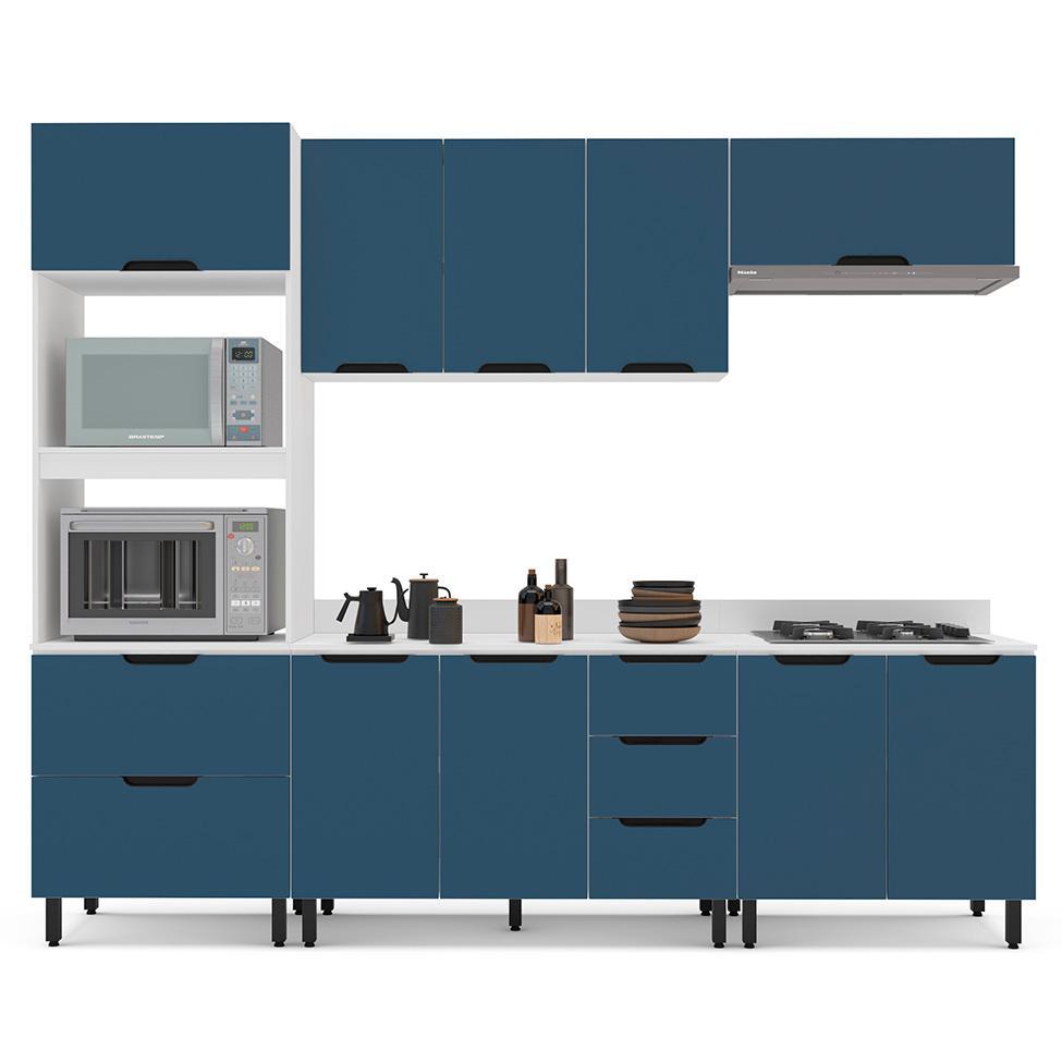 Cozinha Completa com Tampo Meena 10 Portas 4 Gavetas Azul e Branca - 6