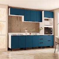 Cozinha Completa com Tampo Meena 10 Portas 4 Gavetas Azul e Branca - 1